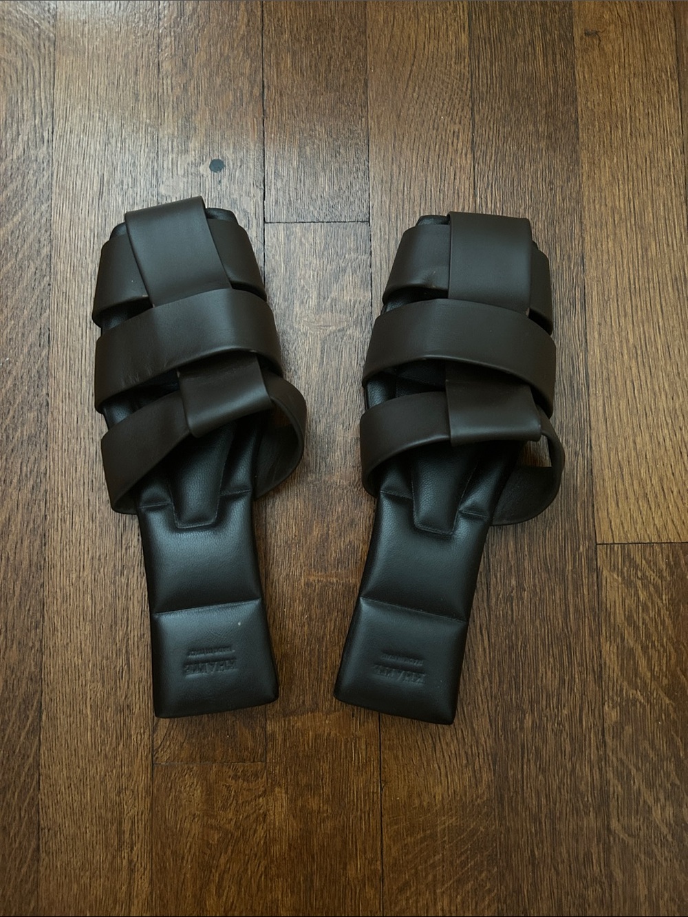 KHAITE Brown Fisherman Leather Slide Sandals